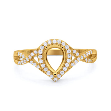 14K Yellow Gold 0.31ct Teardrop Pear Infinity Round 11mm G SI Semi Mount Diamond Engagement Wedding Ring Size 6.5